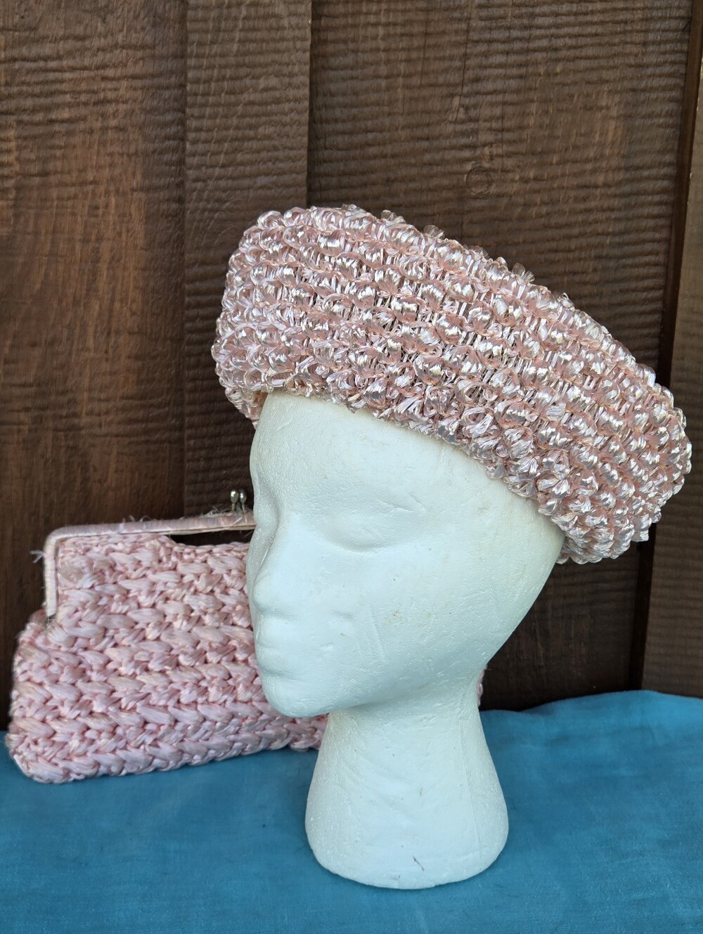 Vintage Pink Woven Straw Hat & Bag - Picture 9 of 12